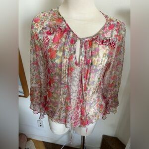 TRINITY 100% Silk Bohemian Floral Top